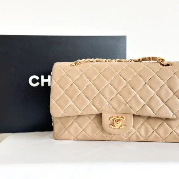 Chanel Double Flap Medium Bag Quilted Lambskin Beige - Picture 1 of 16